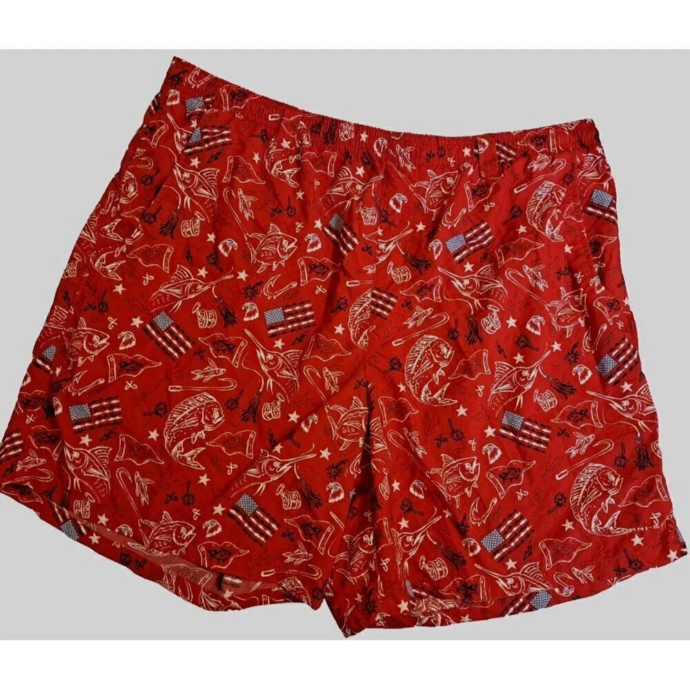Columbia Men's XXL Swim Trunks RWB Patriotic Print Zipper Pocket NO LINER